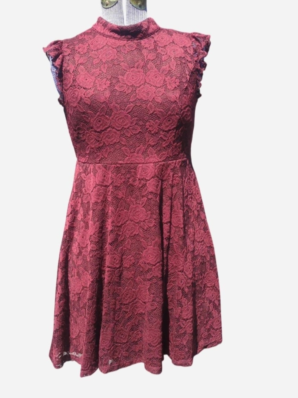 Zunie Burgundy Floral Lace Mini Dress Kids 14/16